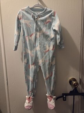 Carter's Blue Unicorn Footed Pajama One-Piece